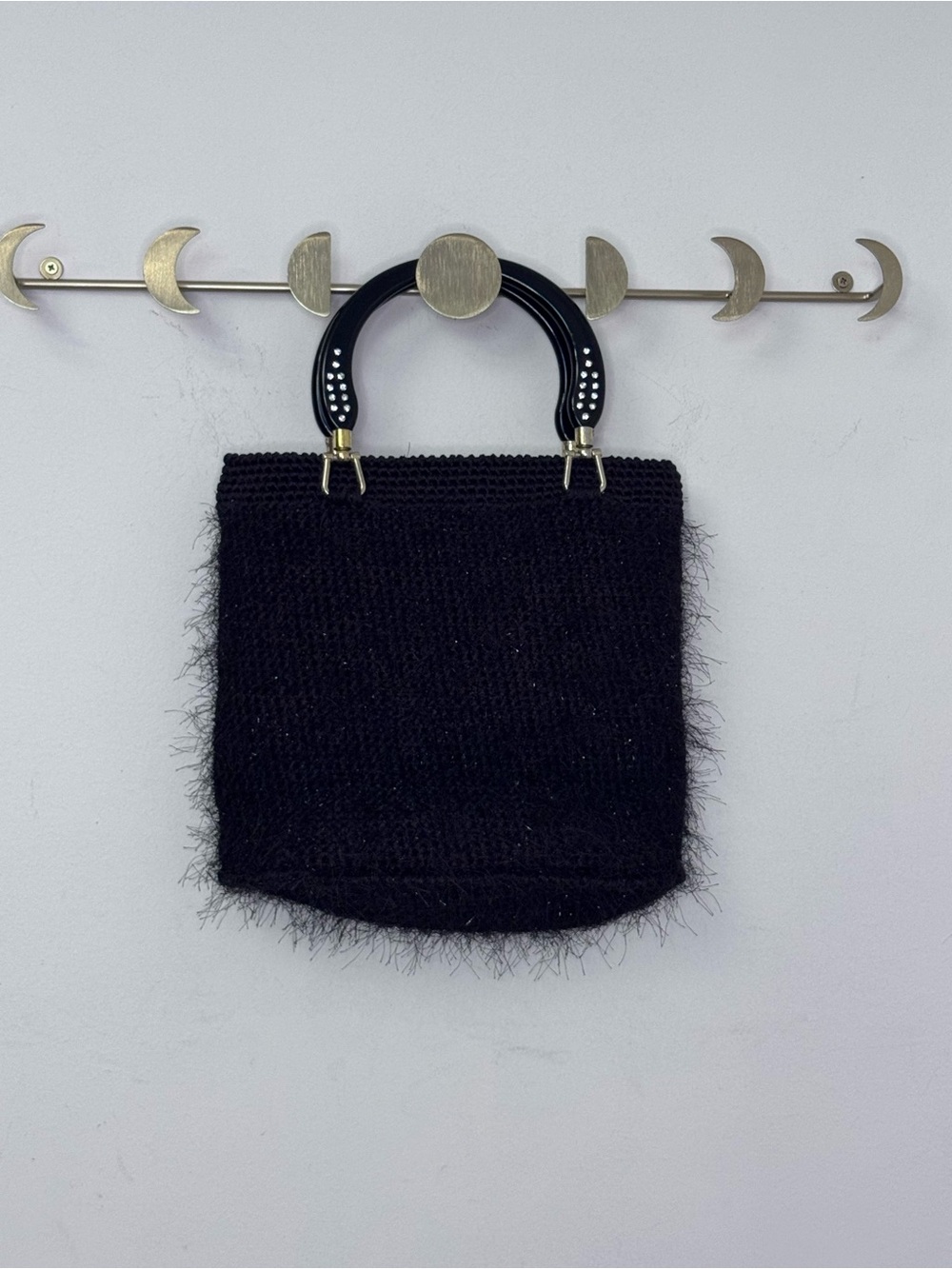 Vintage Targus Black Fuzzy Rhinestone Handle Bag